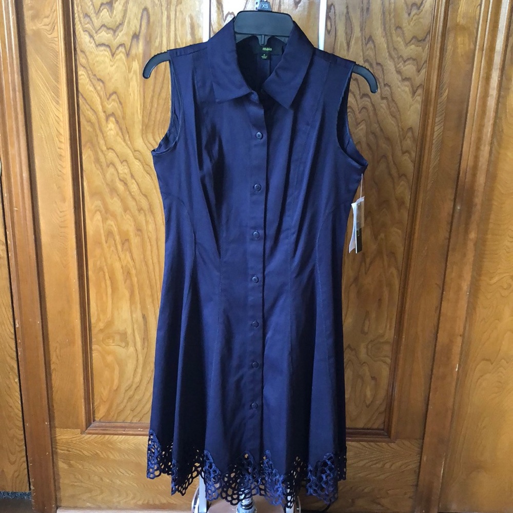 NWT MAIA Sleeveless A-line Navy Dress 4